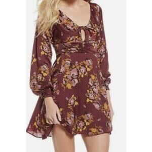 Free People Morning Light Purple Floral LS Dress sz 2